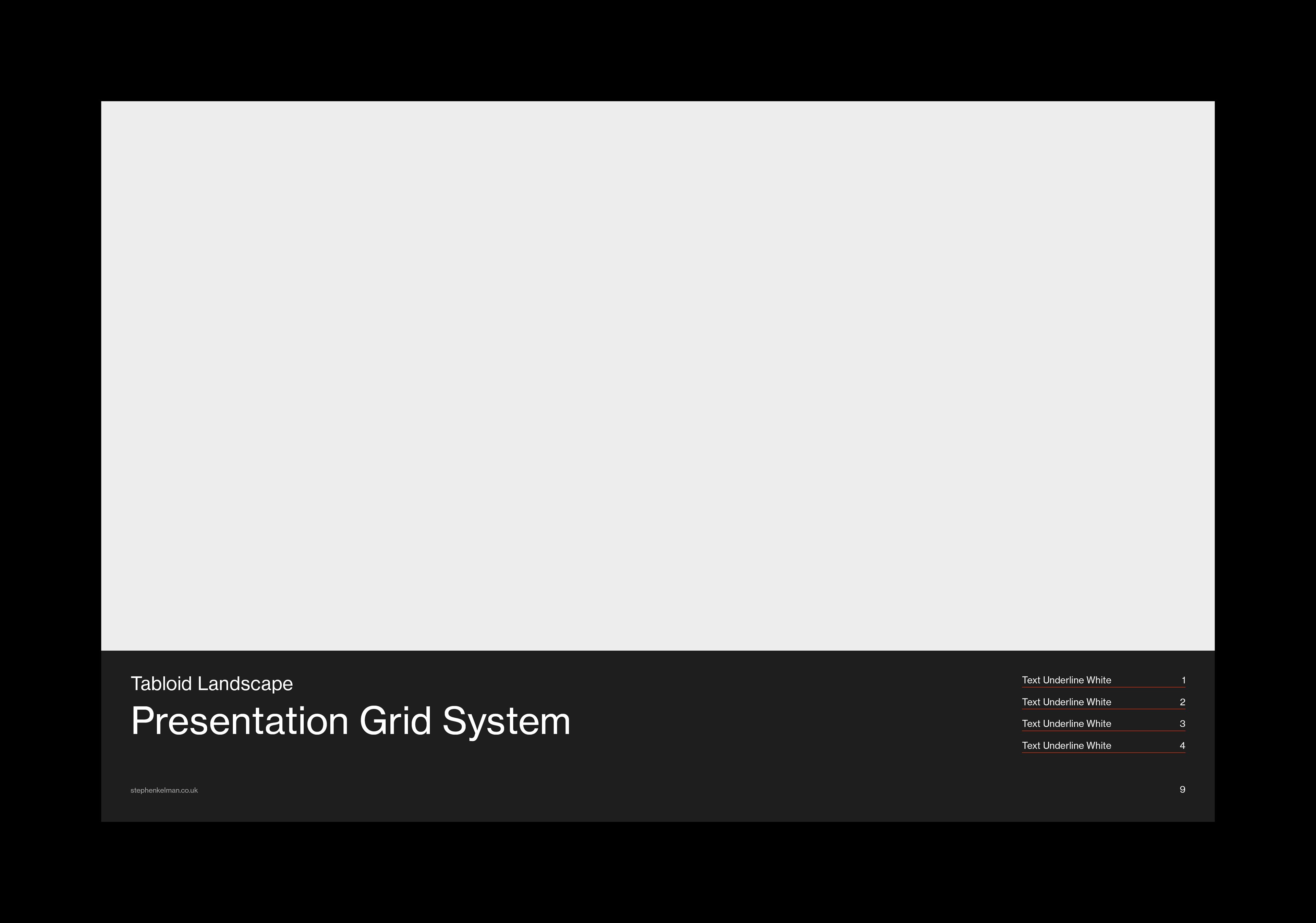 Dark counterpart of the full-bleed image layout, title strip reversed out at the foot.