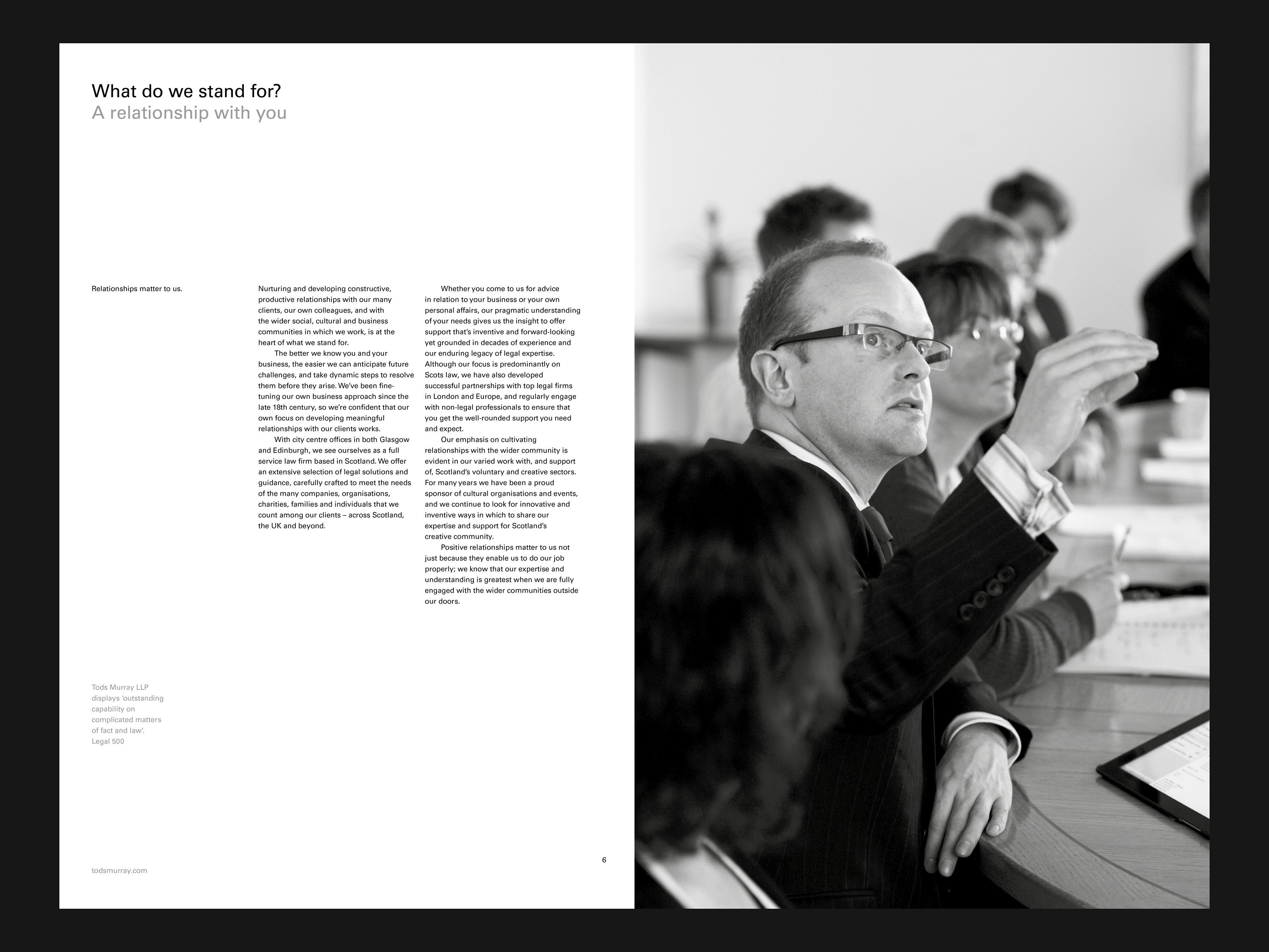 Tods Murray Solicitors – Spread with copy and image