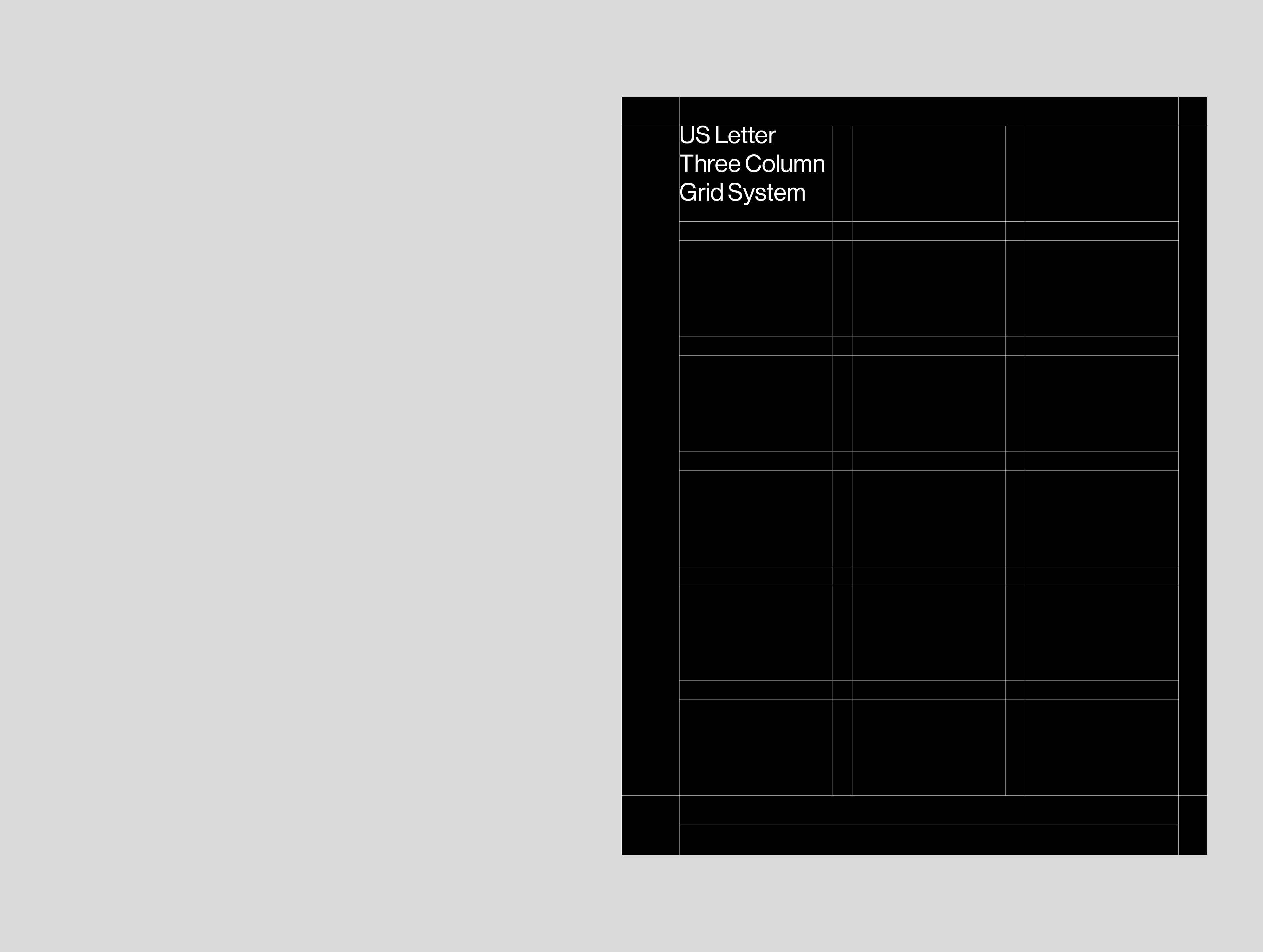 Cover of the US Letter Grid System for InDesign: black page with hairline three-column grid and title.