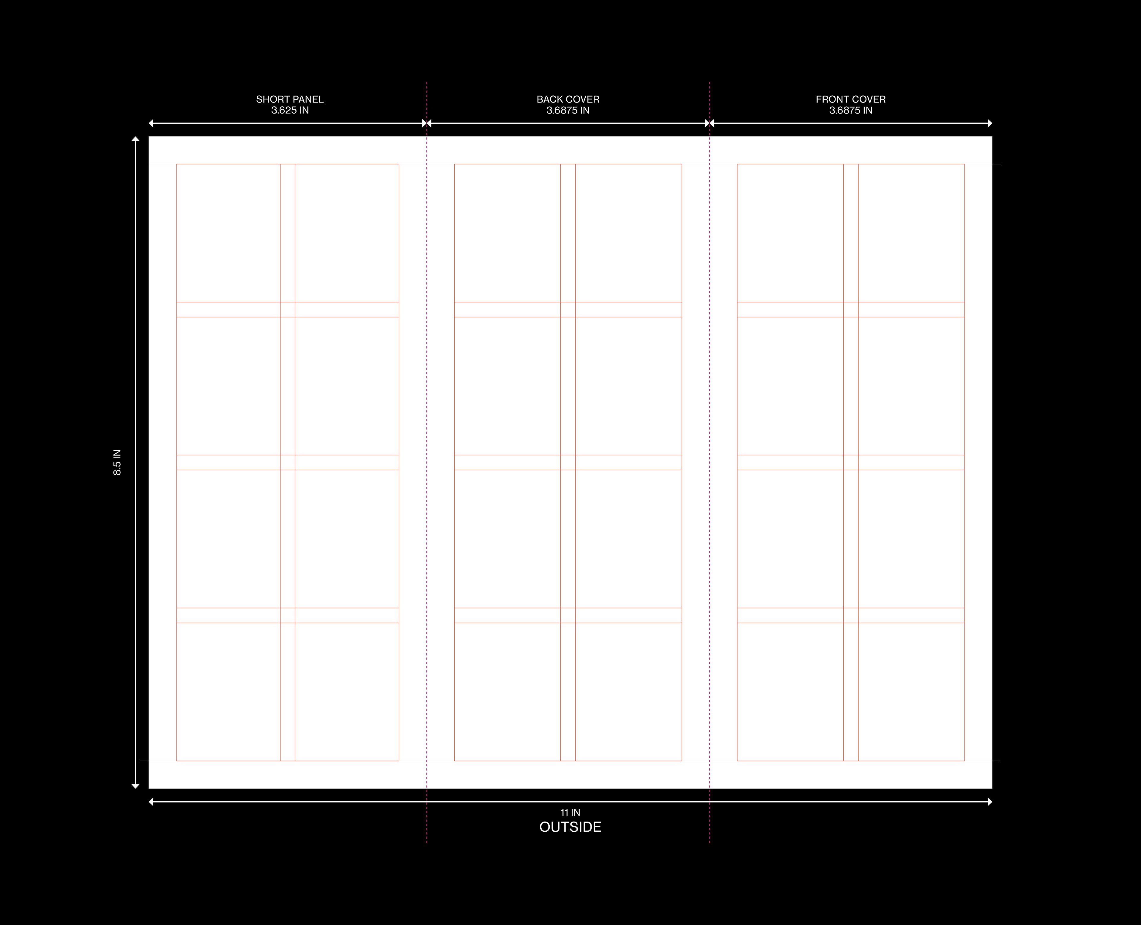 Fold guide and typographic grid system for a US letter format trifold brochure template