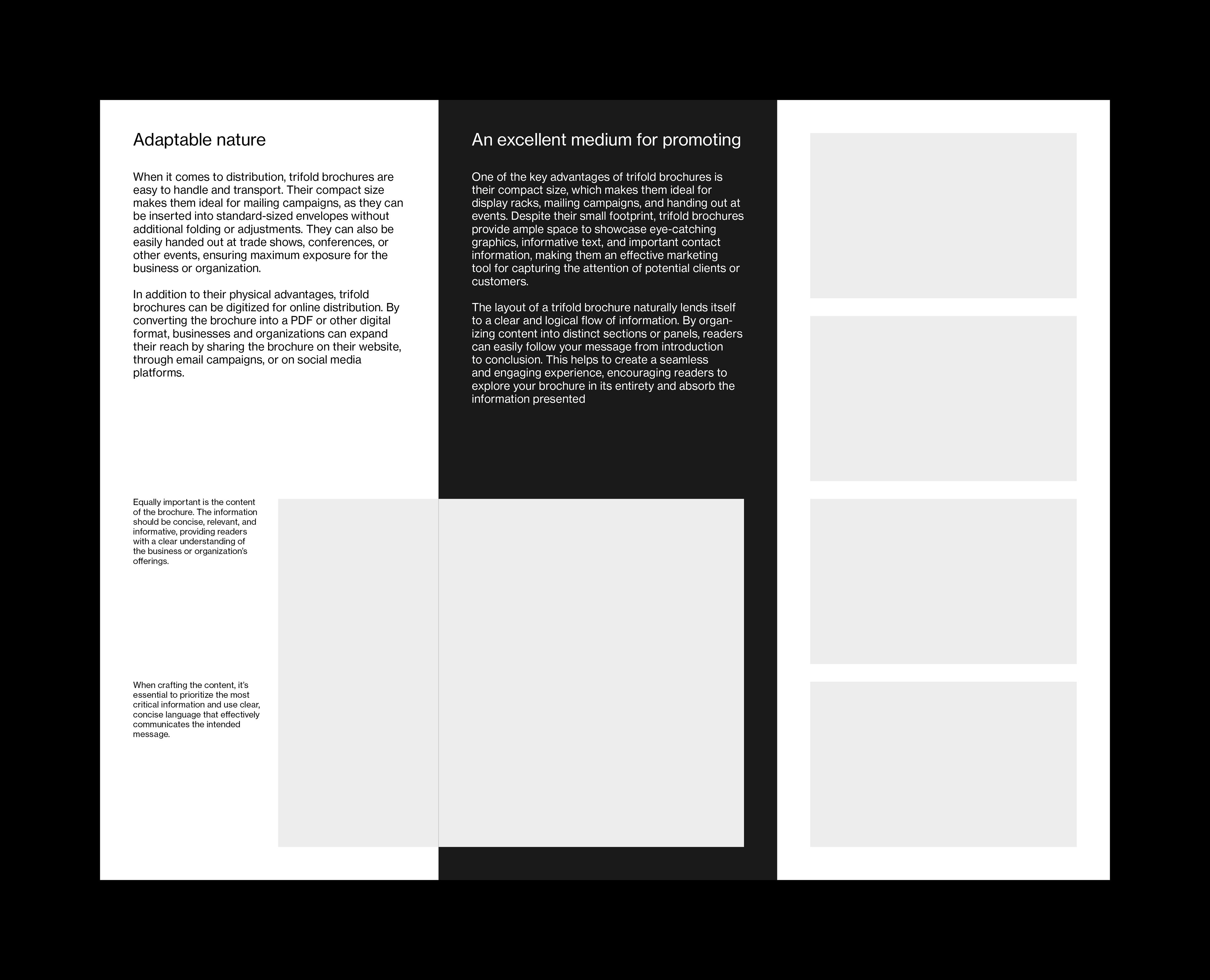 Inside layout example for a US letter format trifold InDesign template