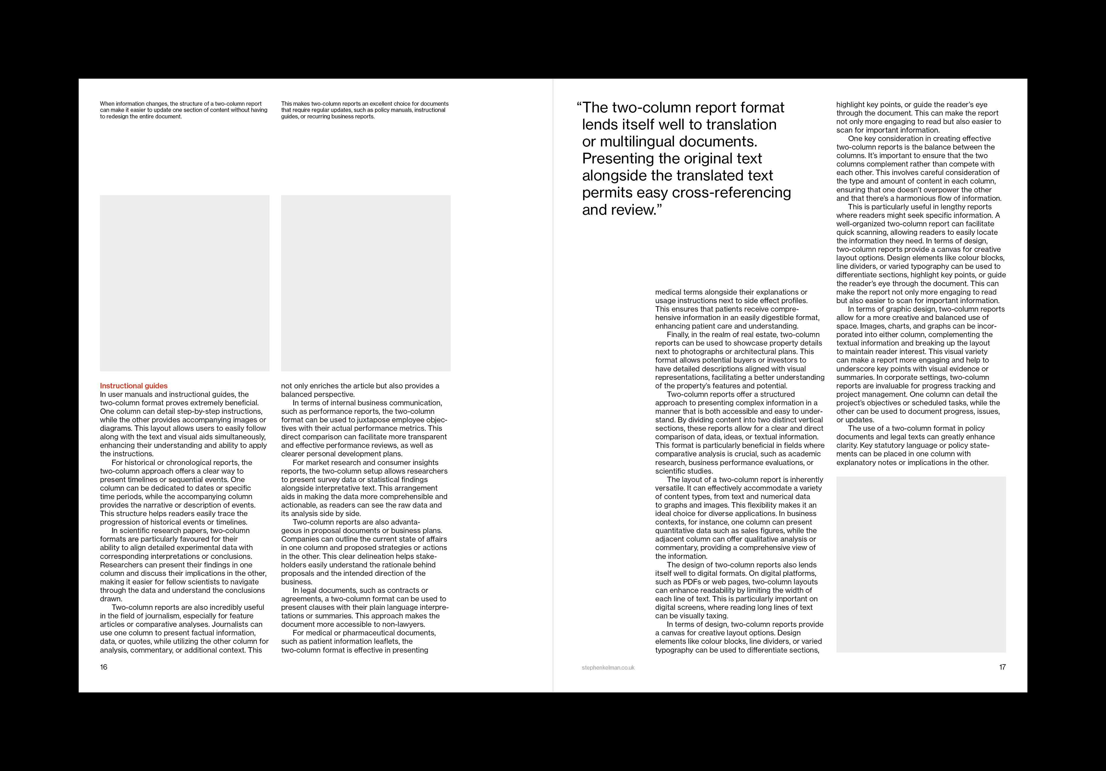 Two-column text spread with margin notes and an inset quote, headed Instructional guides.